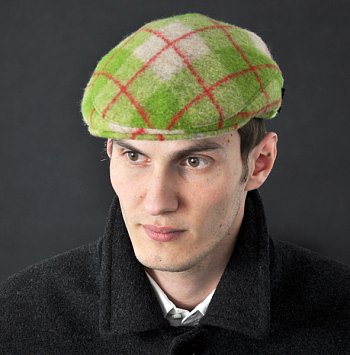 Men's flat cap sewn 6318-6-1-7402 green / beige 58